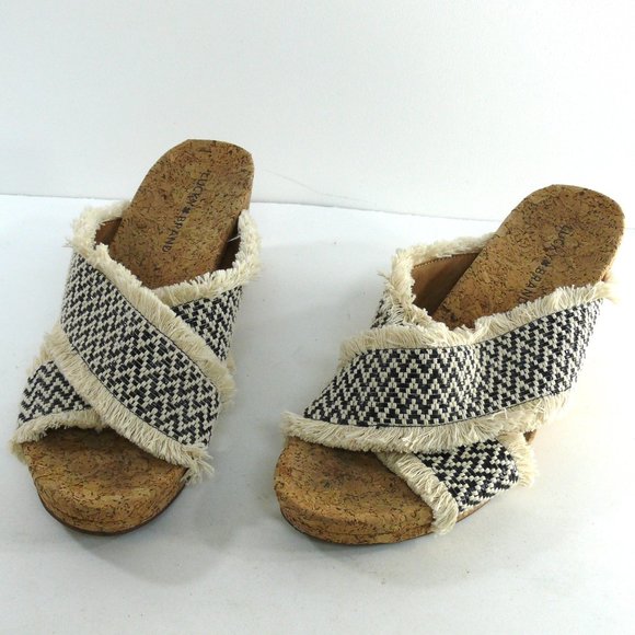 Lucky Brand Khillian open toe woven slides sandals criss cross cork wedge 9M - Picture 1 of 8